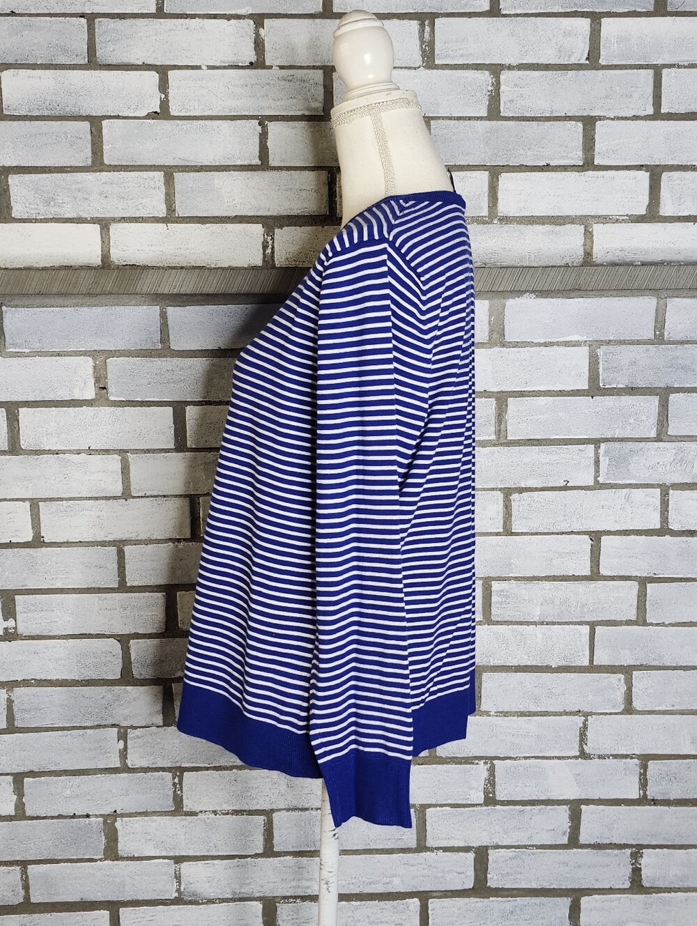 Jones New York Women's Long Sleeve Button Up Knit Cardigan Size XL Blue White - Picture 3 of 11